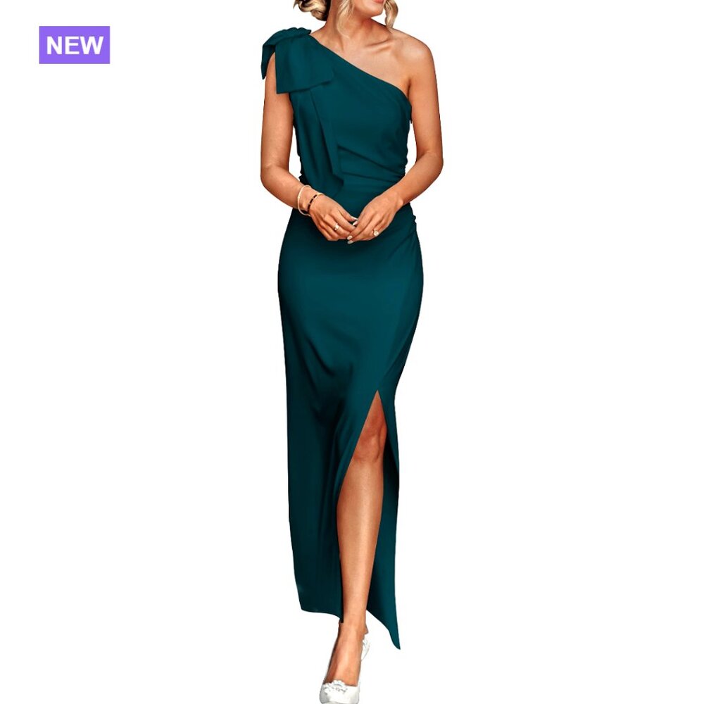 Polyester Elastane One Shoulder Ruched Bodycon Ma… - image 1